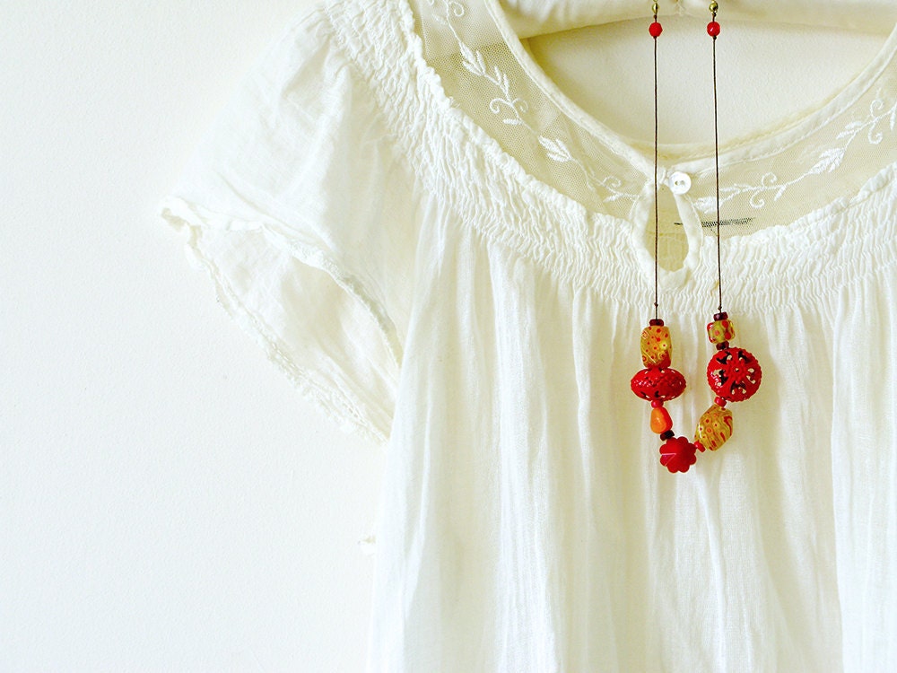 Chunky Bead Necklace . Handmade Jewellery - statement necklace with bright, fun beads in red and yellow