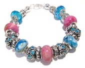 Pink/Blue Beaded Bracelet with Large Hole Beads