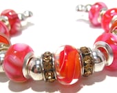 Fuschia Cuff Bracelet with Large Hole Beads "Fashion Craze"