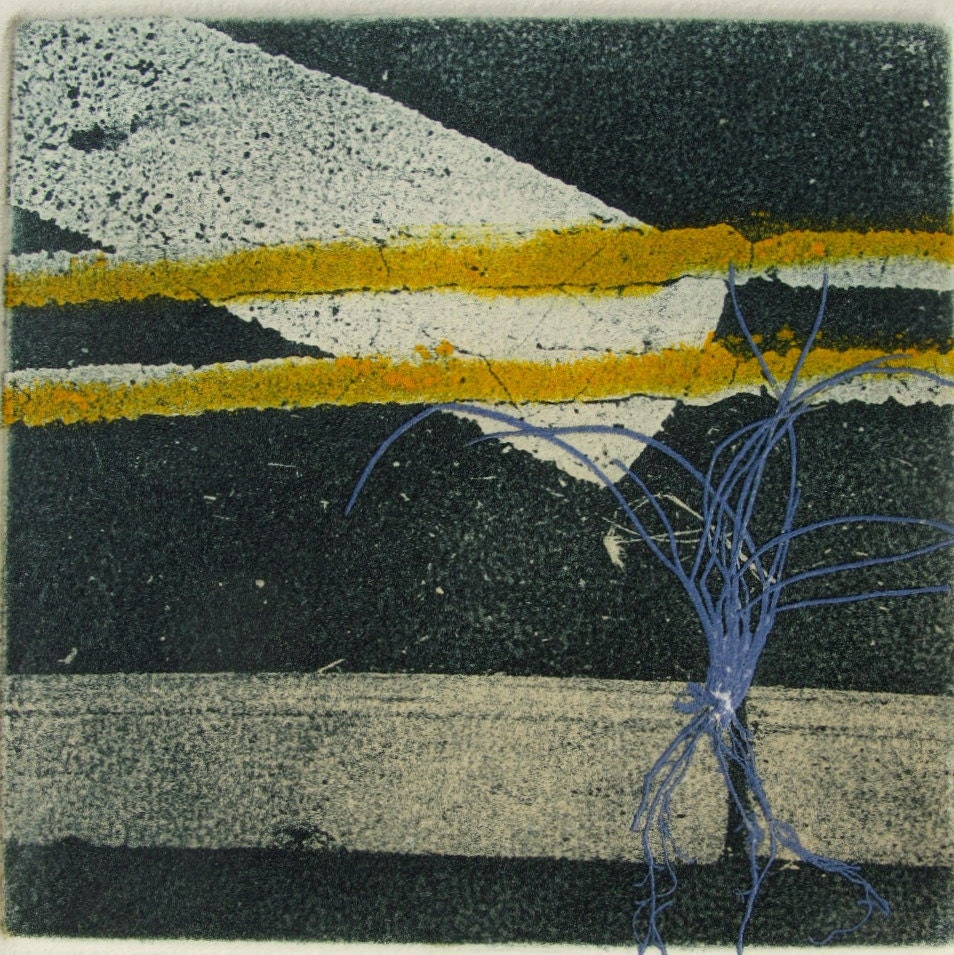 Photo etching mono print. Roadside plant, Hand pulled print., limited edition