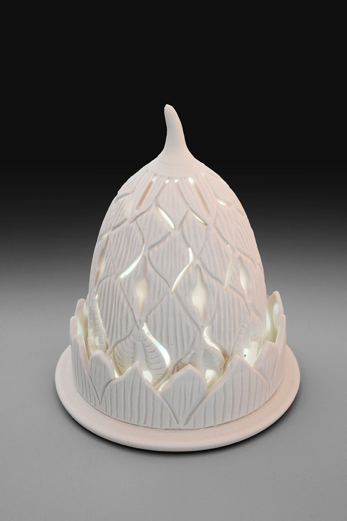 Sculpted Fine Porcelain Ceramic Pottery Flower Pod Lantern Lamp