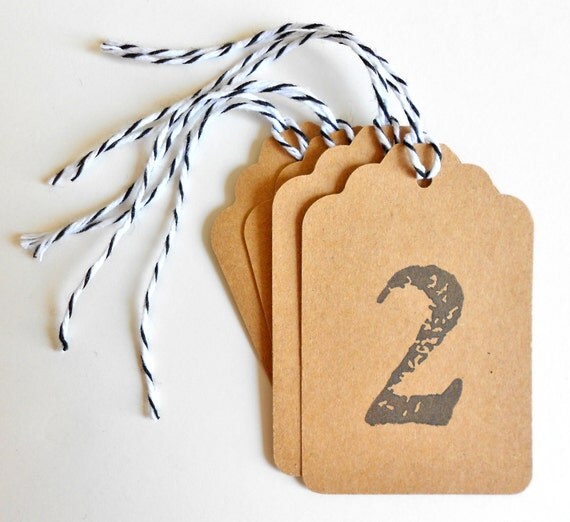 Numbered Kraft Gift Tags - You choose the number - Hand Stamped - Set of 20 - Free US Shipping
