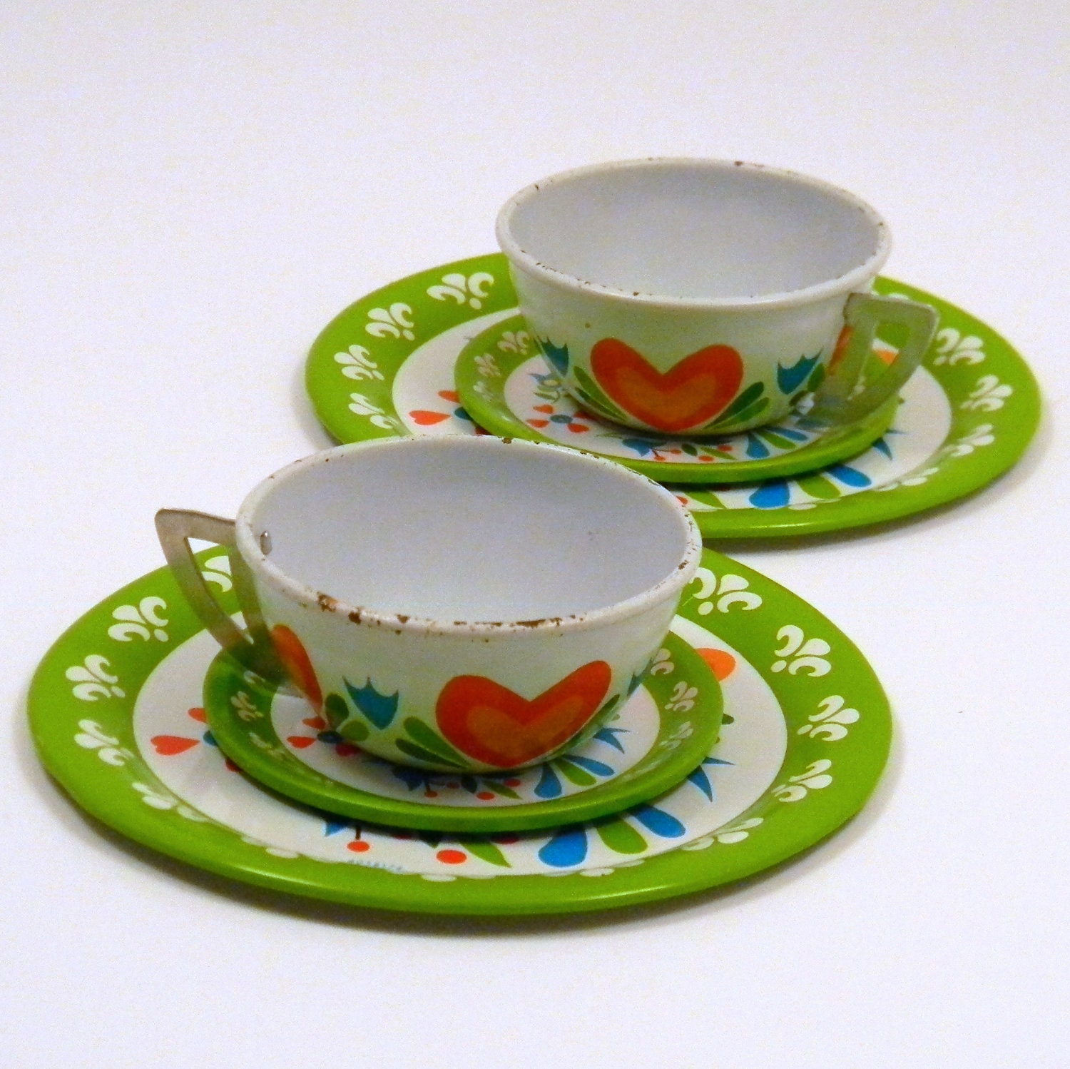 Ohio Art Floral Bird Tea Set, Vintage Tin Toy