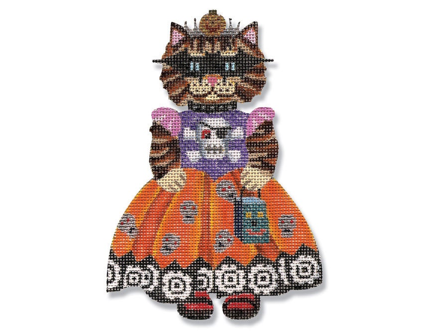 Needlepoint Canvas Halloween Goth Kitty by ADragonsTaleDirect