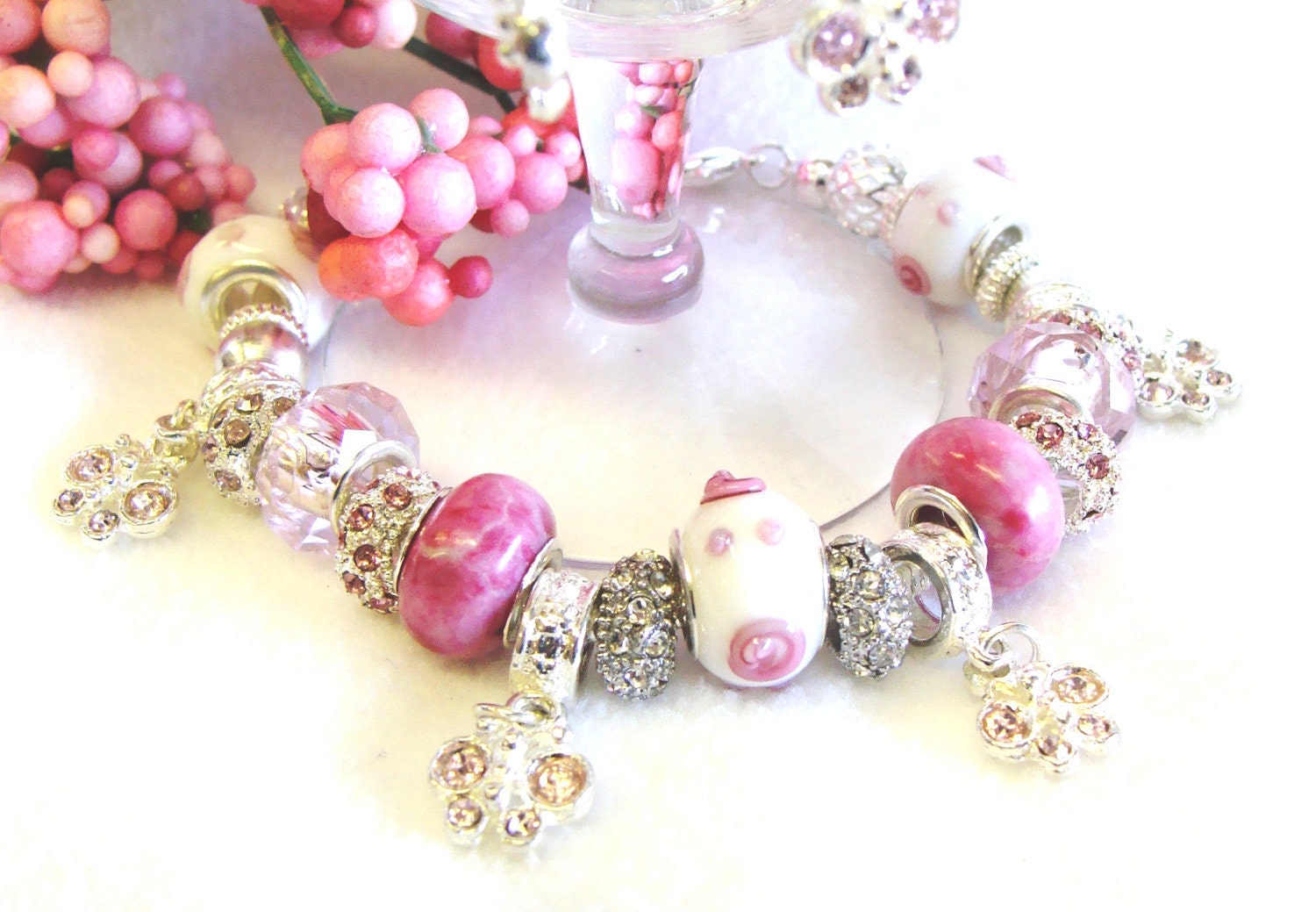 Pandora Style Pink Crystal Butterfly Bracelet