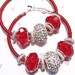 Red Wire Wrapped Hoop Earrings with Crystals and European Large Hole Beads