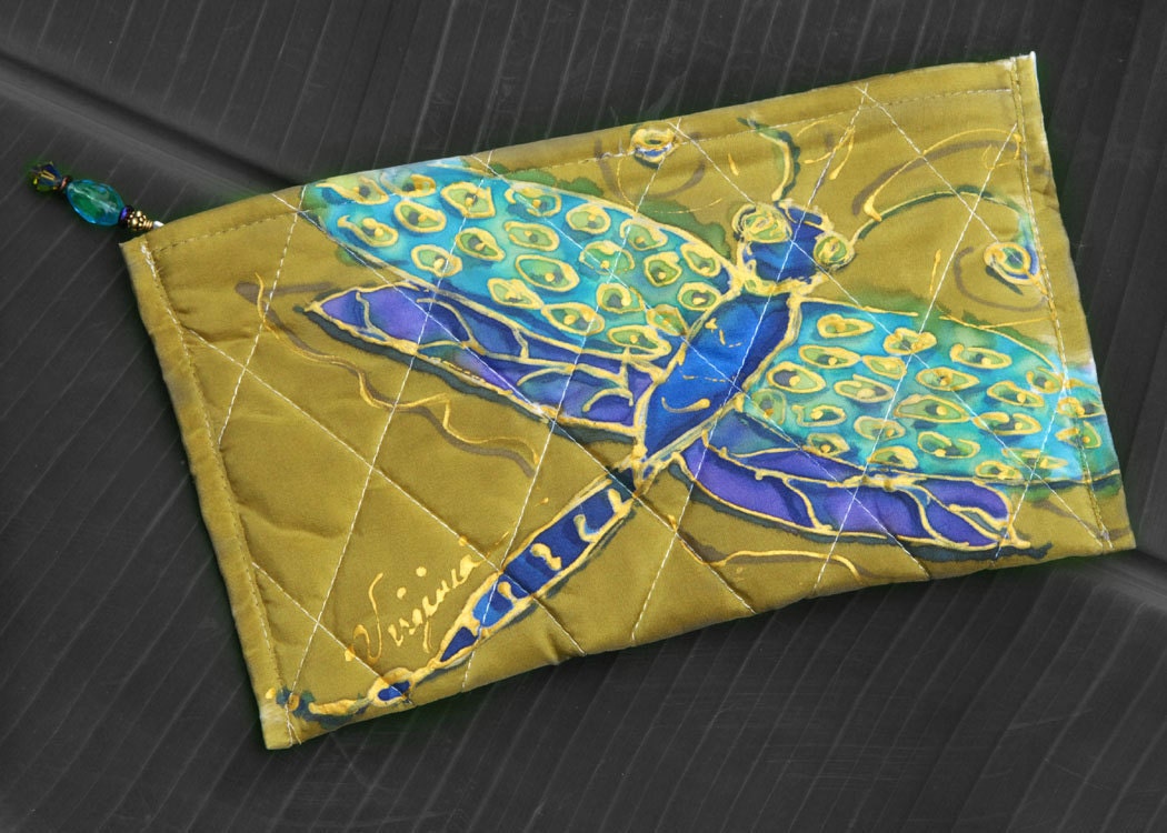 DRAGONFLY COSMETIC BAG - Handpainted Silk