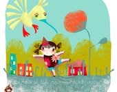 Giclée Print. Cute Illustration: "A escala, me caigo". (The Big Dance) 2/25 by Majeak Ann - Limited Edition