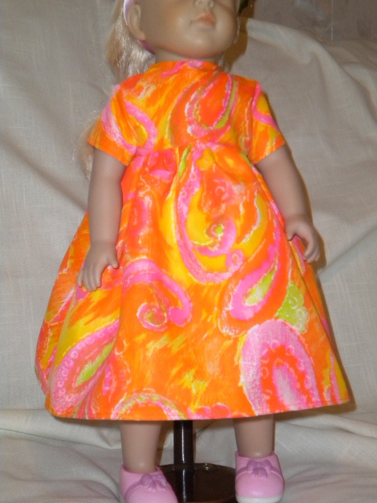 Orange and Pink Paisley Party Dress for the American Girl Doll or any 18" Doll