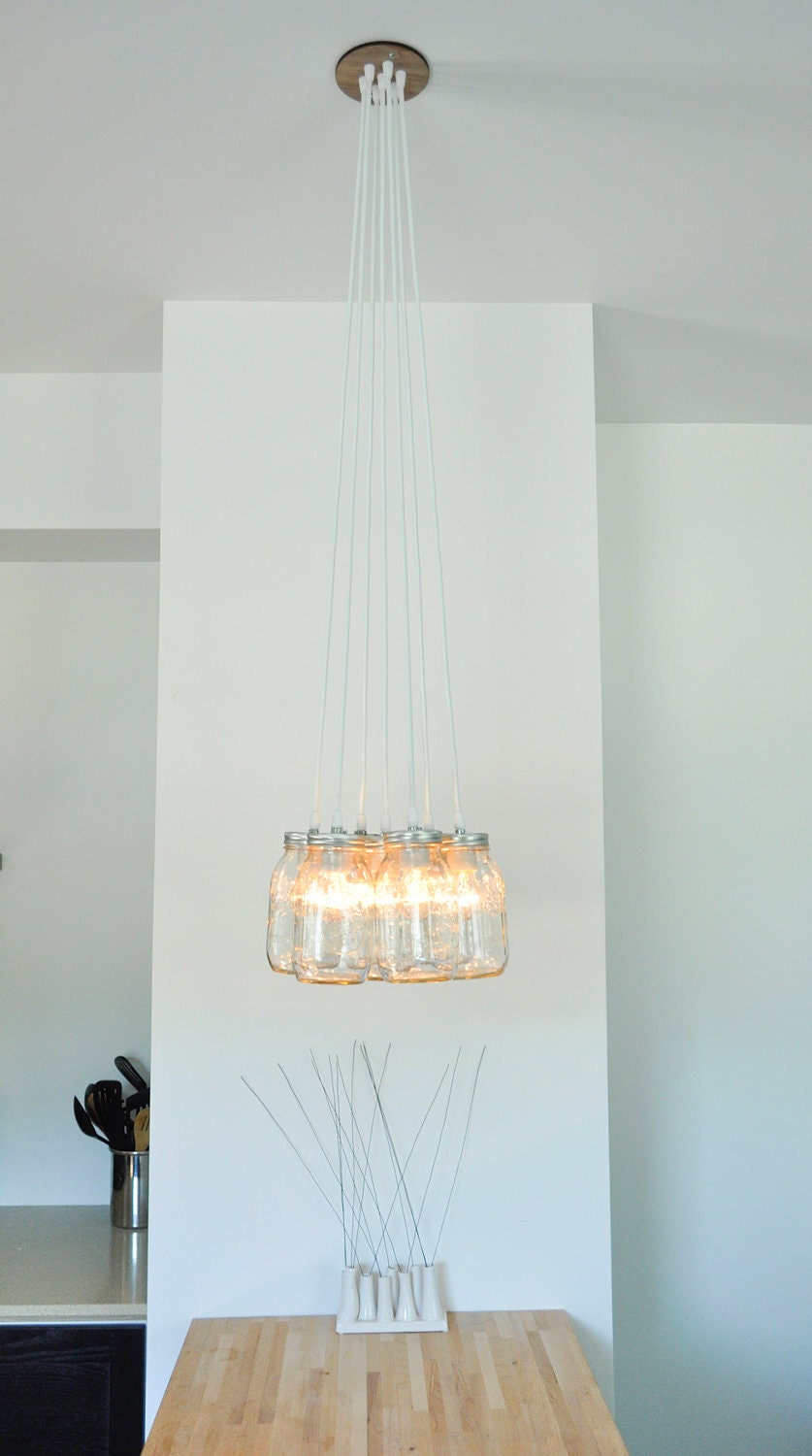 Mason Jar Light Chandelier - Lucky Seven Quart Size