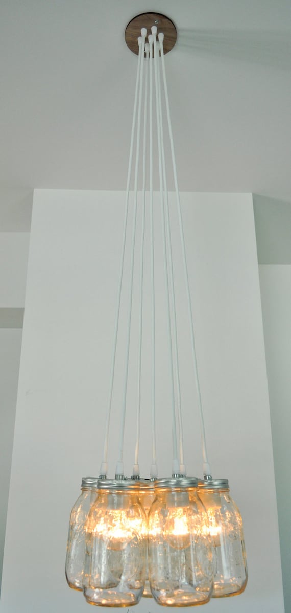 Mason Jar Light Chandelier - Lucky Seven Quart Size