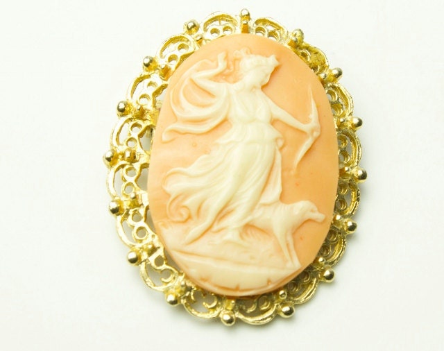Goddess Artemis Cameo Dog Bow & Arrow Vintage Brooch Pendant on Etsy