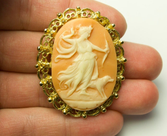 Goddess Artemis Cameo Dog Bow & Arrow Vintage Brooch Pendant on Etsy