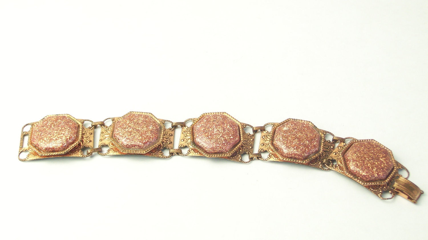 Copper & AVENTURINE Glass Panel Vintage BRACELET on Etsy