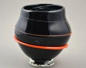 Black and Orange Short Footed Handblown Glass Vase