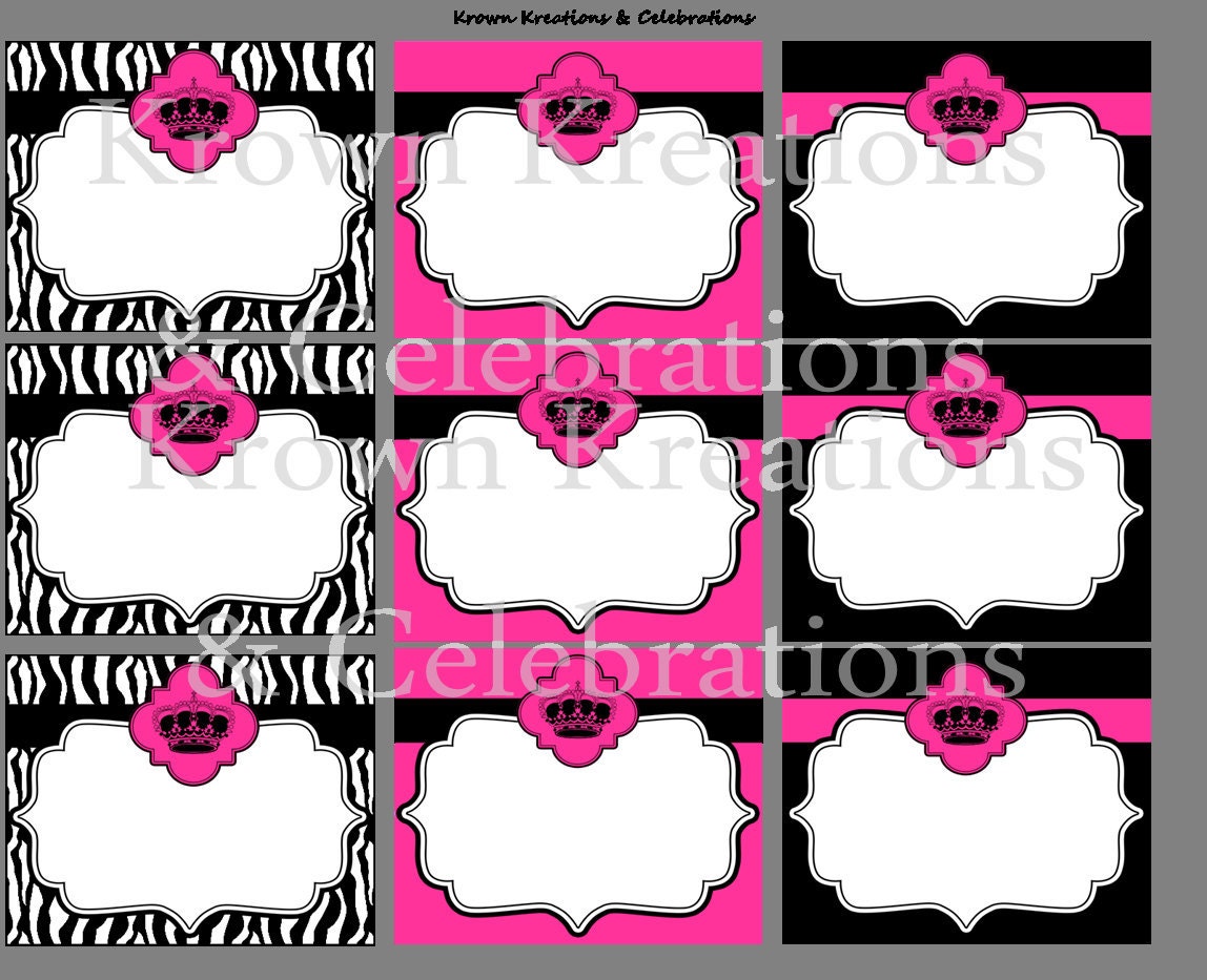 Zebra Diva Party Printables -GLAMOUR Girl or womans, ladies party, Birthday or Bridal shower- Hot Pink - Krown Kreations & Celebrations Il_170x135