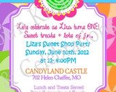 CANDYLAND or SWEET SHOP Invitation/ Sweet Shoppe/ Lalaloopsy Party /Candy Party/ Sweet Party - Lollipop - Girls Birthday - Krown Kreations Il_170x135