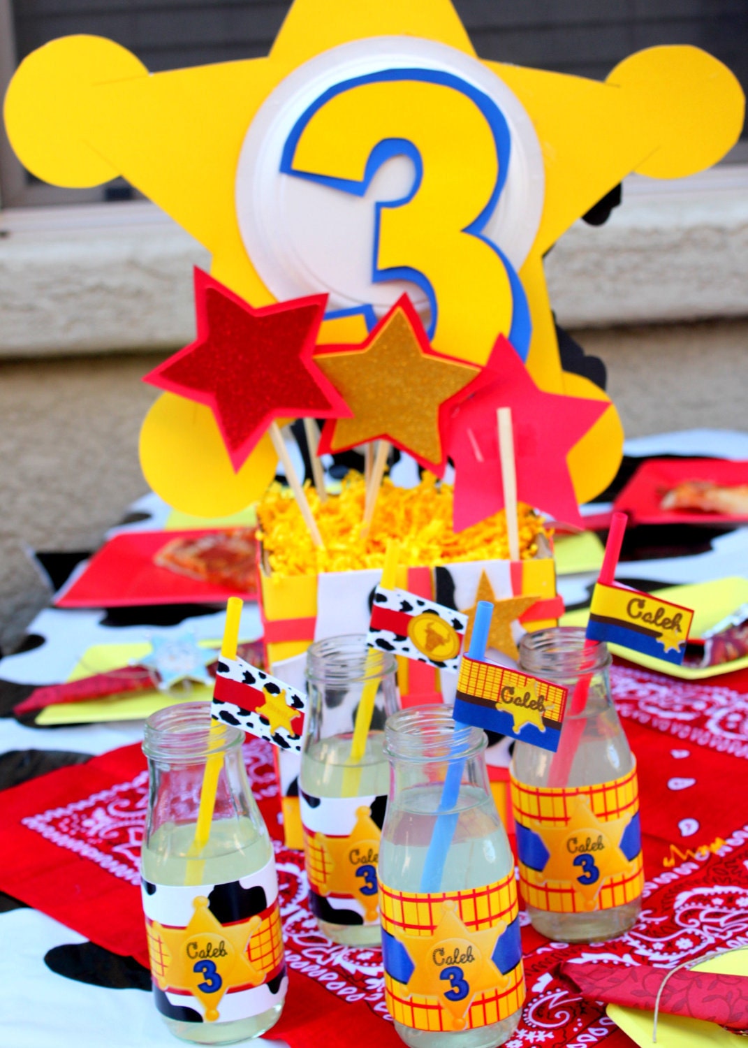 Woody / Toy Story BOTTLE LABELS or Straw Flags - Boys Birthday Party Printables - Krown Kreations