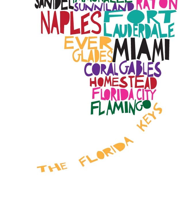 FLORIDA Digital illustration Print of Florida with Cities