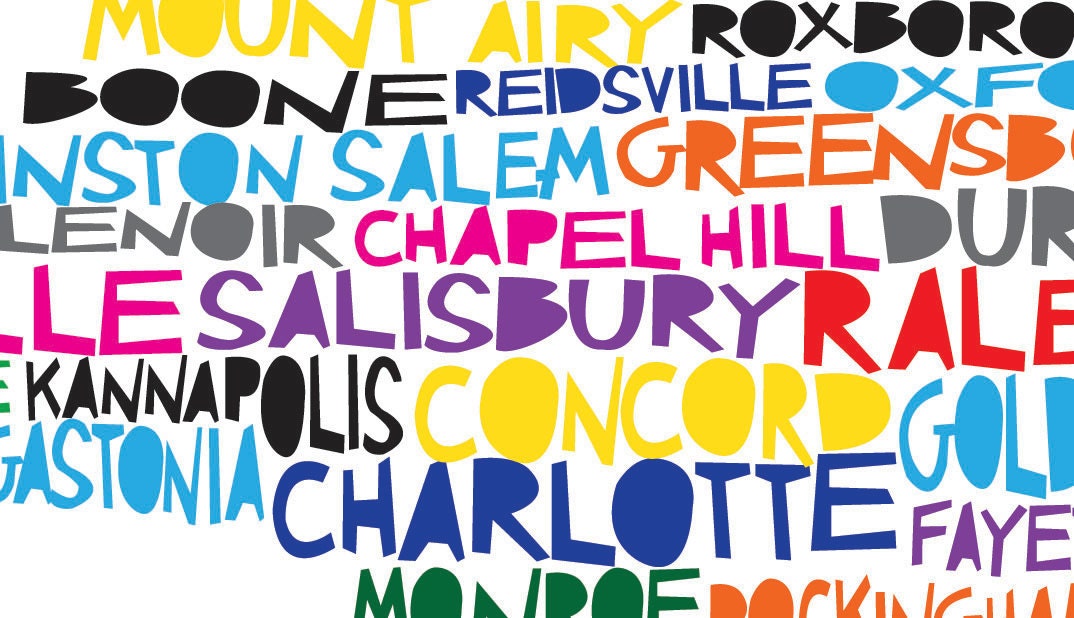 NORTH CAROLINA Digital Illustration of North Carolina State with Cities