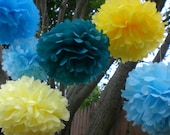 10 Hanging Tissue  Paper Poms Plus 3 Free  Flowers...ANY COLORS..Birthday Party and Baby Shower Decorations