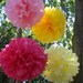 Birthday Party Decorations / 7 Hanging Tissue Paper Poms Plus 3 Paper Flowers /  Pick your Colors
