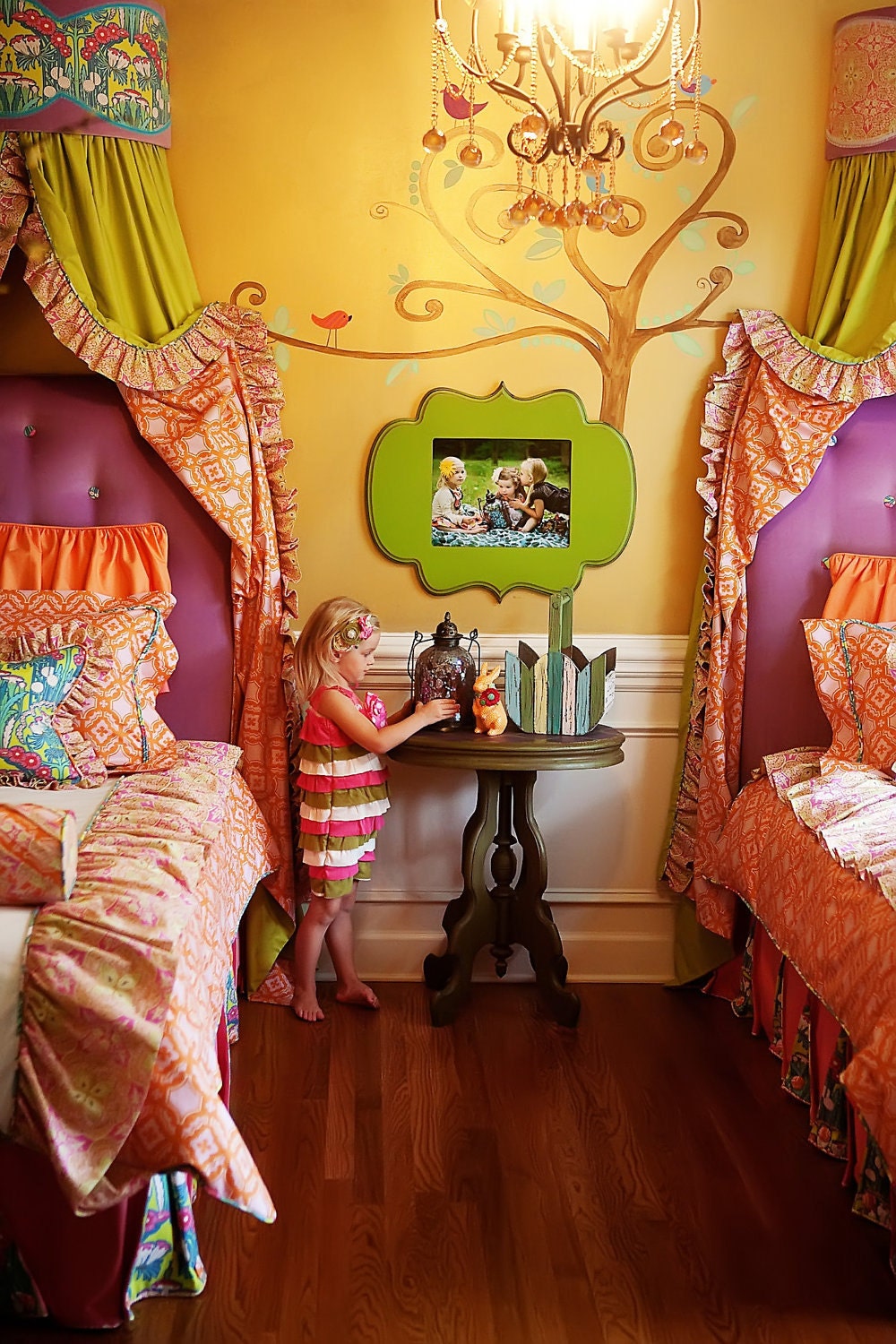 Beautiful Custom Made Purple Velvet Upholstered Bed Canopy Cornice