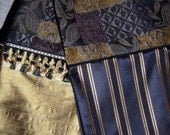 Gold Silk, Black & Purple Brocade "Royal" Throw Blanket