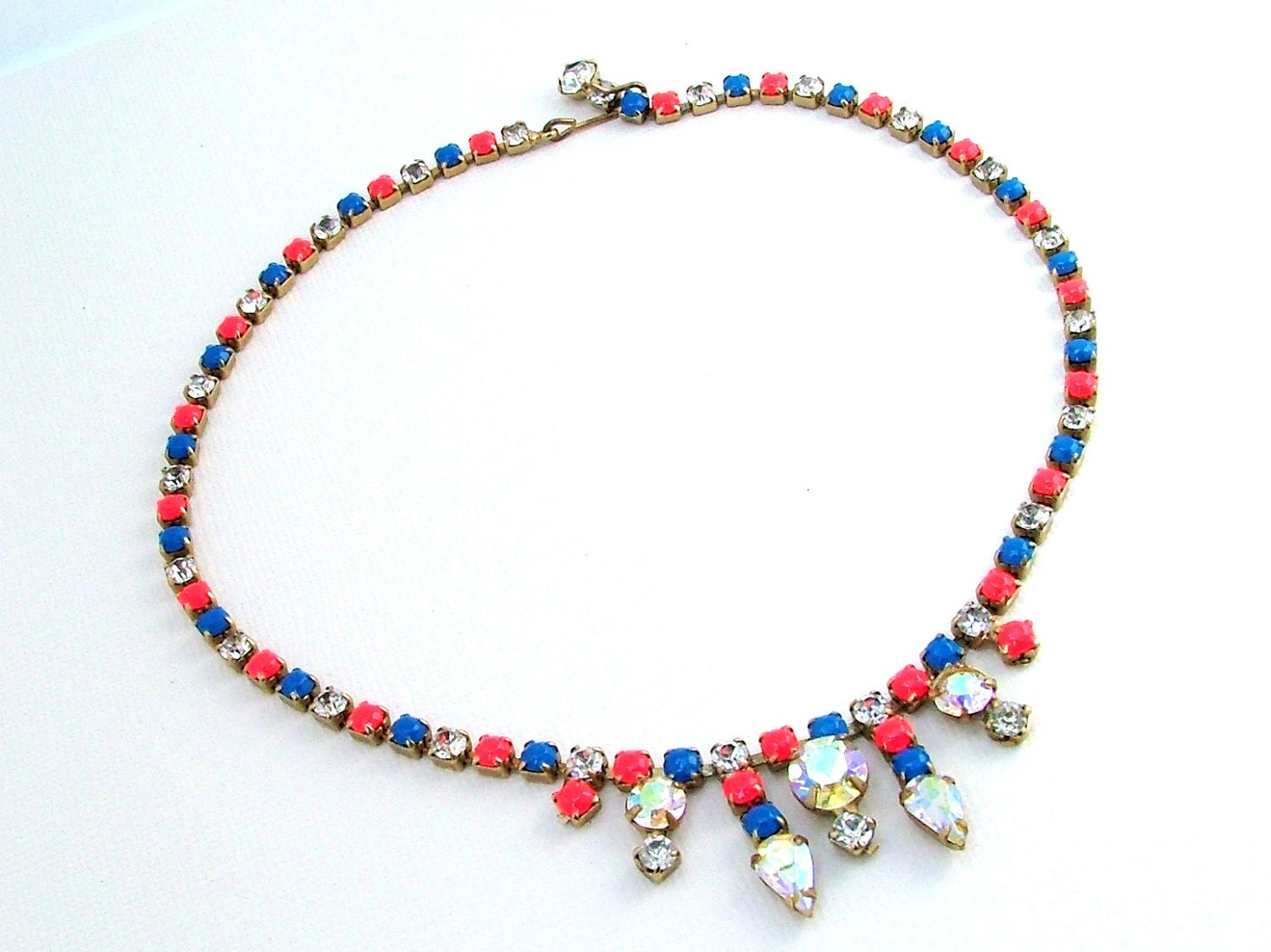 Neon Necklace - Hand Painted Vintage Rhinestones & Aurora Borealis- OOAK