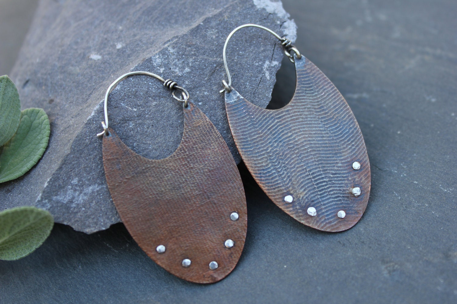 traveling westward earrings--copper and sterling silver