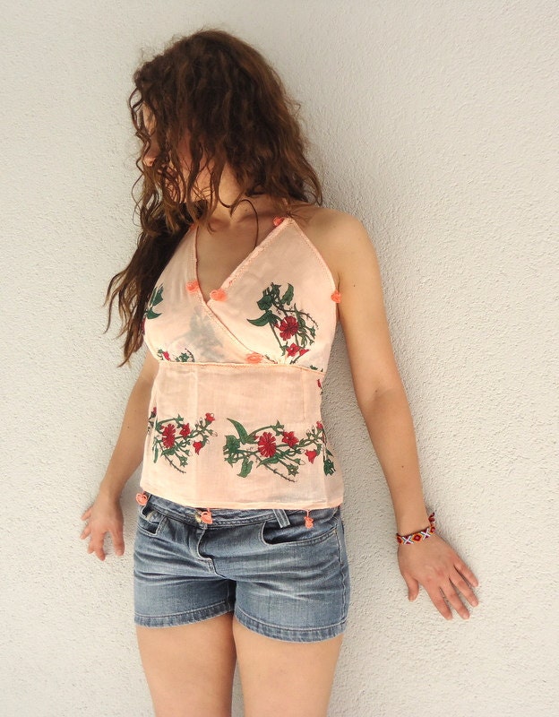 Naturel cotton floral bra top bustier medium size, bustier top .