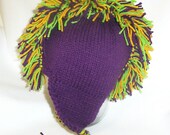 ON SALE Mohawk Earflap Hat Baby Child - Dark Purple Gold  Lime Green Or Any Colors - Cute Gift or Photo Prop