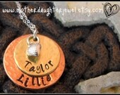 Personalized Necklace - Hand Stamped Mommy Jewelry - Stacked Mixed Metal Necklace w/Sterling Silver Heart for Moms, Grandmas, Friends