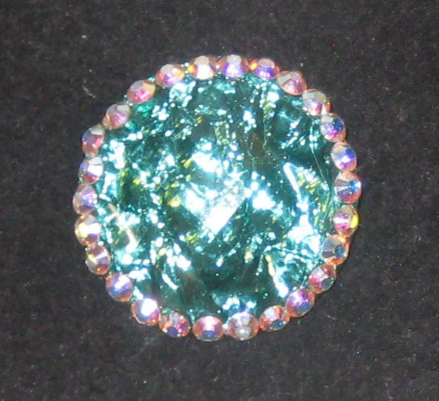 Teal Acrylic Stone and Swarovski Crystal Pin