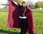 Red and Blue Ripple Afghan - Twin Sized Bedding - Extra Thick and Warm - Cherry Berry - Super Hero Colors - Machine Washable - READY TO SHIP