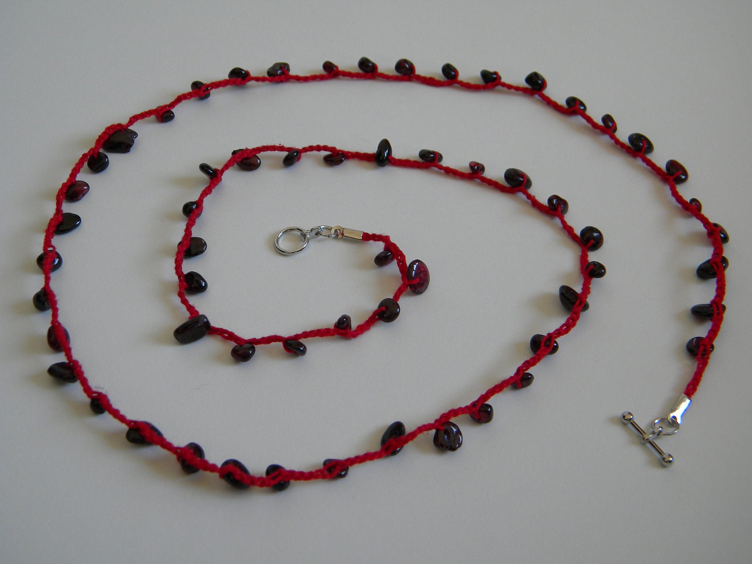 Garnet Crocheted Wrap Bracelet / Necklace / Anklet - Root Chakra - Healing / Spiritual Jewelry - Meditation / Yoga / Reiki - Ready to Ship