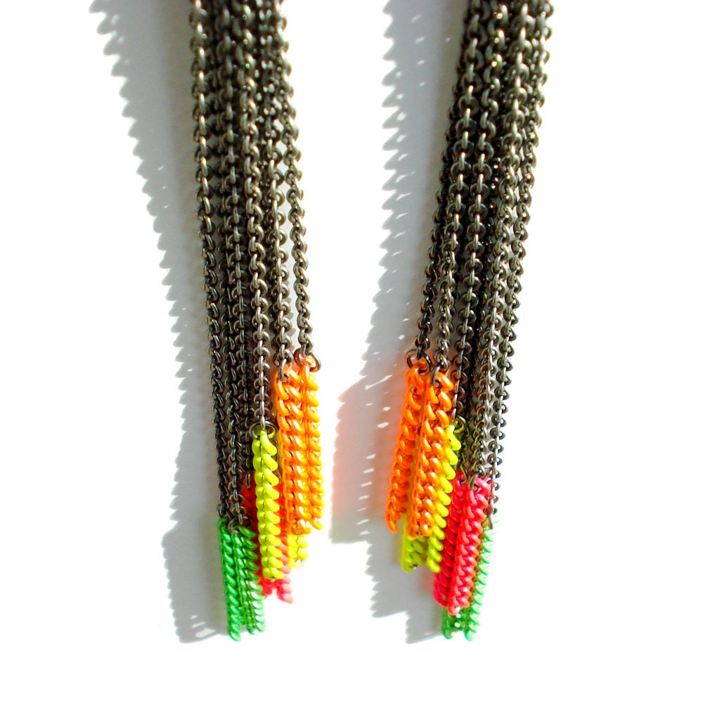 Multi Strand Neon Color Block Chain Earring