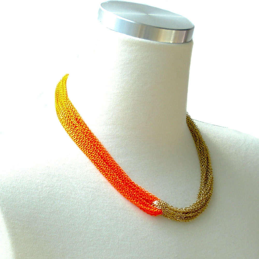 Multi Strand Neon Orange Chain Necklace