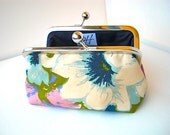 Vintage upcycled olive green, fushia, and  white clutch - small