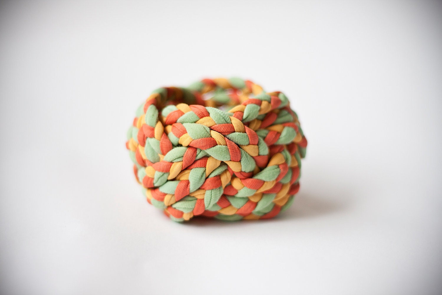 OOAK yellow, green & orange vintage woven fabric, turk head knot bracelet / only 1 available