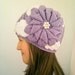 Girl's Knitted Hat and Scarf in Purple and White with Flower - Hand Knitted Girl's Hat and Scarf