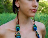 PEACOCK GROOVE Feather and leather Earrings