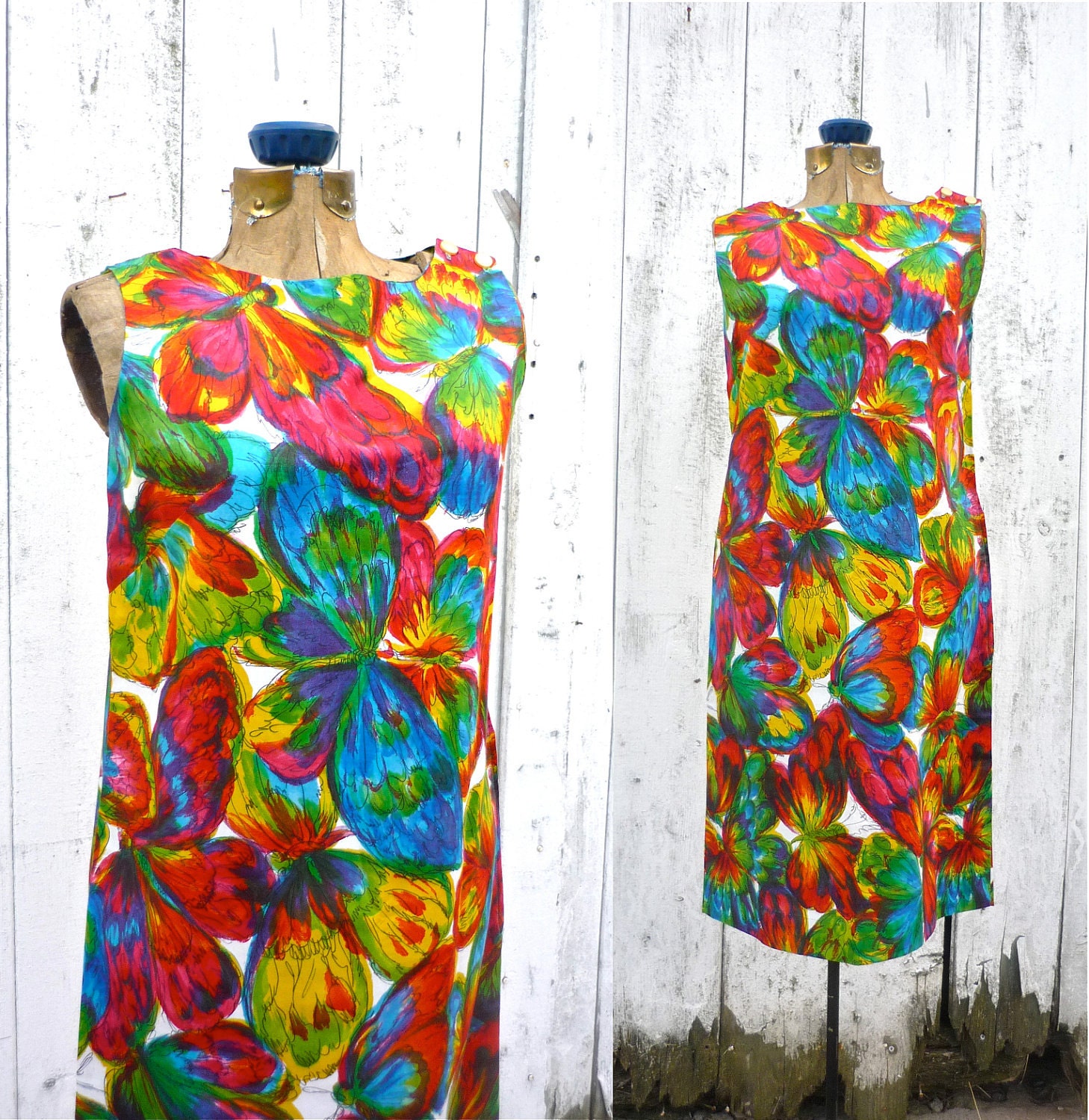 1960s dress / 60s shift dress / Psychedelic Butterfly dress