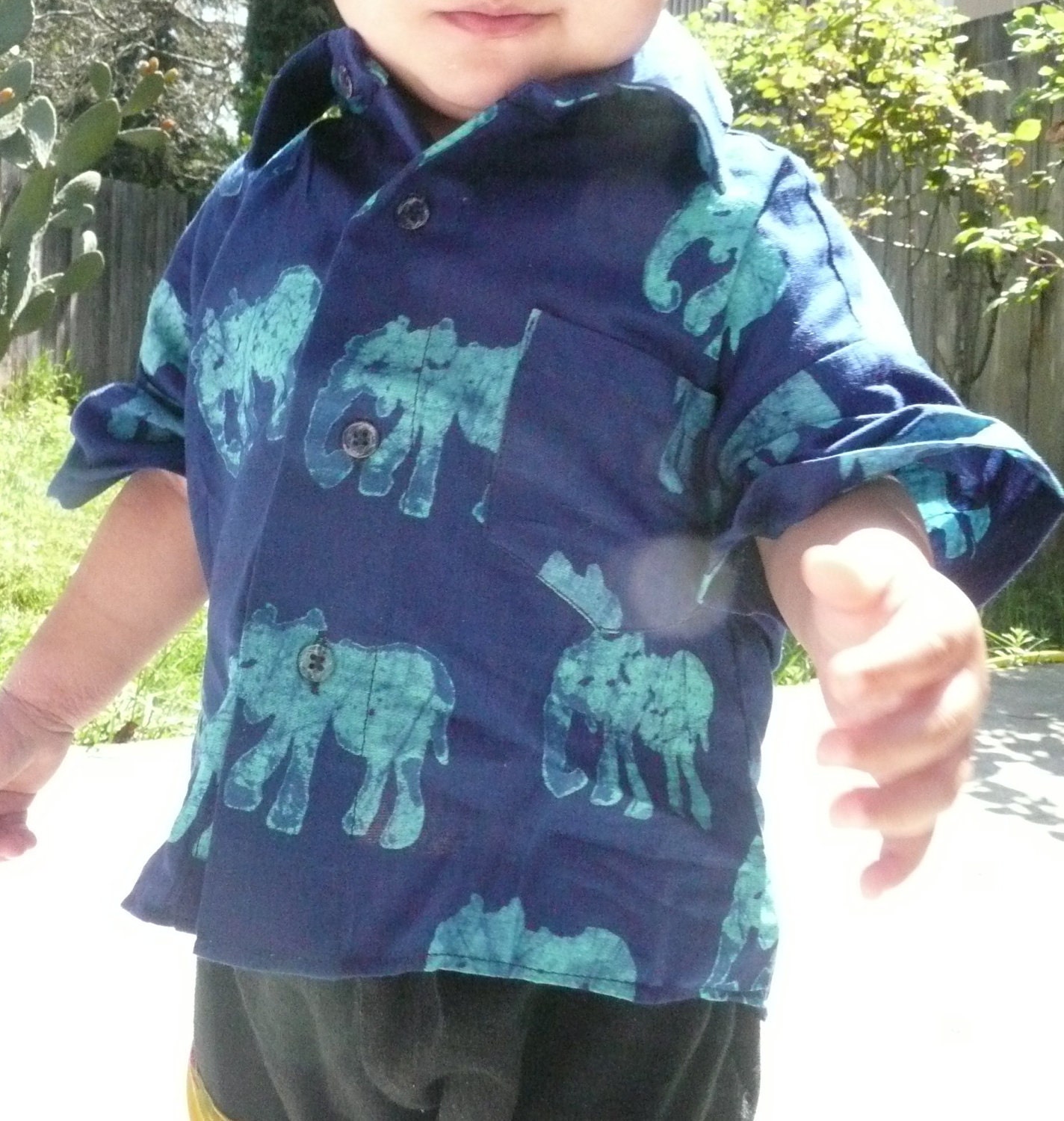 Elephant Batik Button Down Shirt, Sizes 2, 4, 6 Made in Ghana