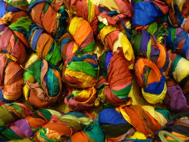 Multi-colored sari silk ribbon or yarn