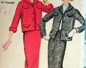 Vogue Suit Pattern No 9661 Vintage 1950s SIze 16 Bust 36" Short Jacket Front Button Long Sleeves Slim Skirt