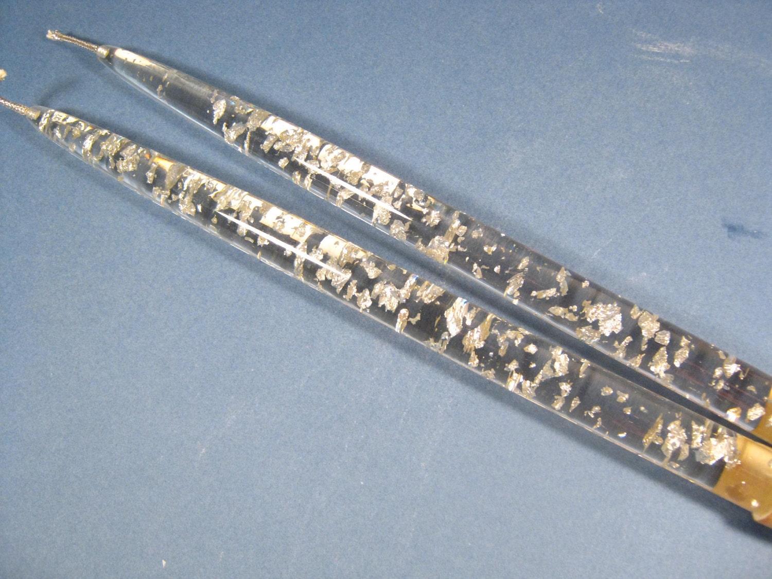 Mid Century Silver Flake Lucite Candles - Decorative Lucite Candles
