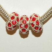 3 Ruby Red Swarovski Crystal Charm Beads fit all European Bracelets 11mm