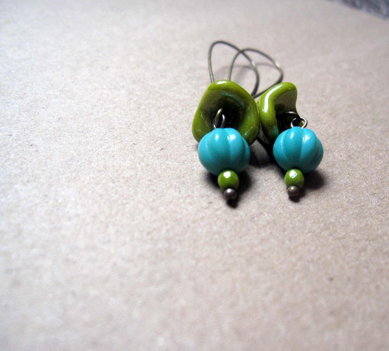 Turquoise and Lime Flower Earrings
