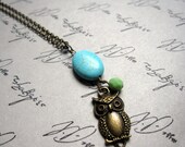 Autumn Owl and Turquoise Chunk Necklace